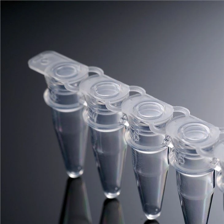 0.2ml 8 ストリップ PP 素材 PCR チューブ、実験室用フラットキャップ付き