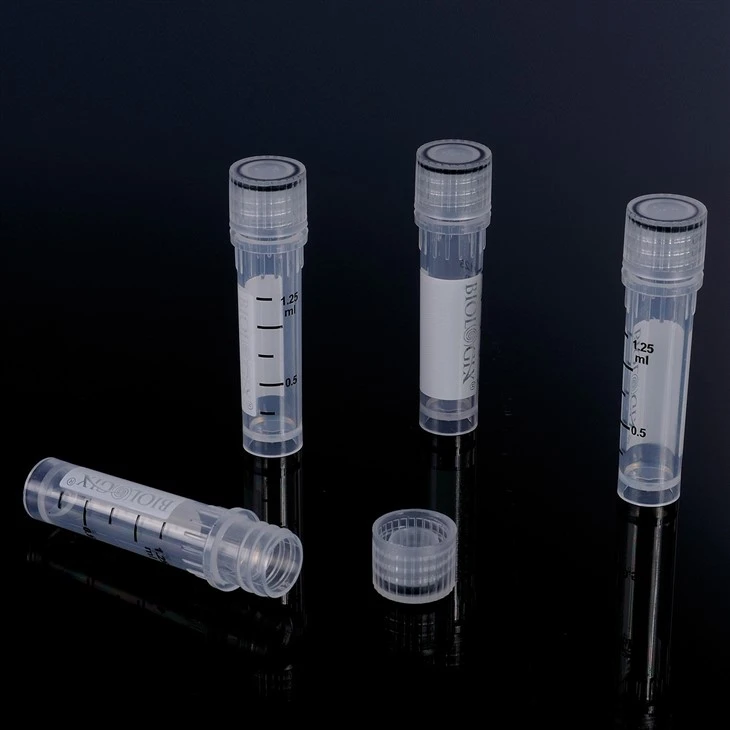 極低温バイアル{{0}}.0 ML、自立型バイアル、書き込みエリア付き、黒色の目盛り付き